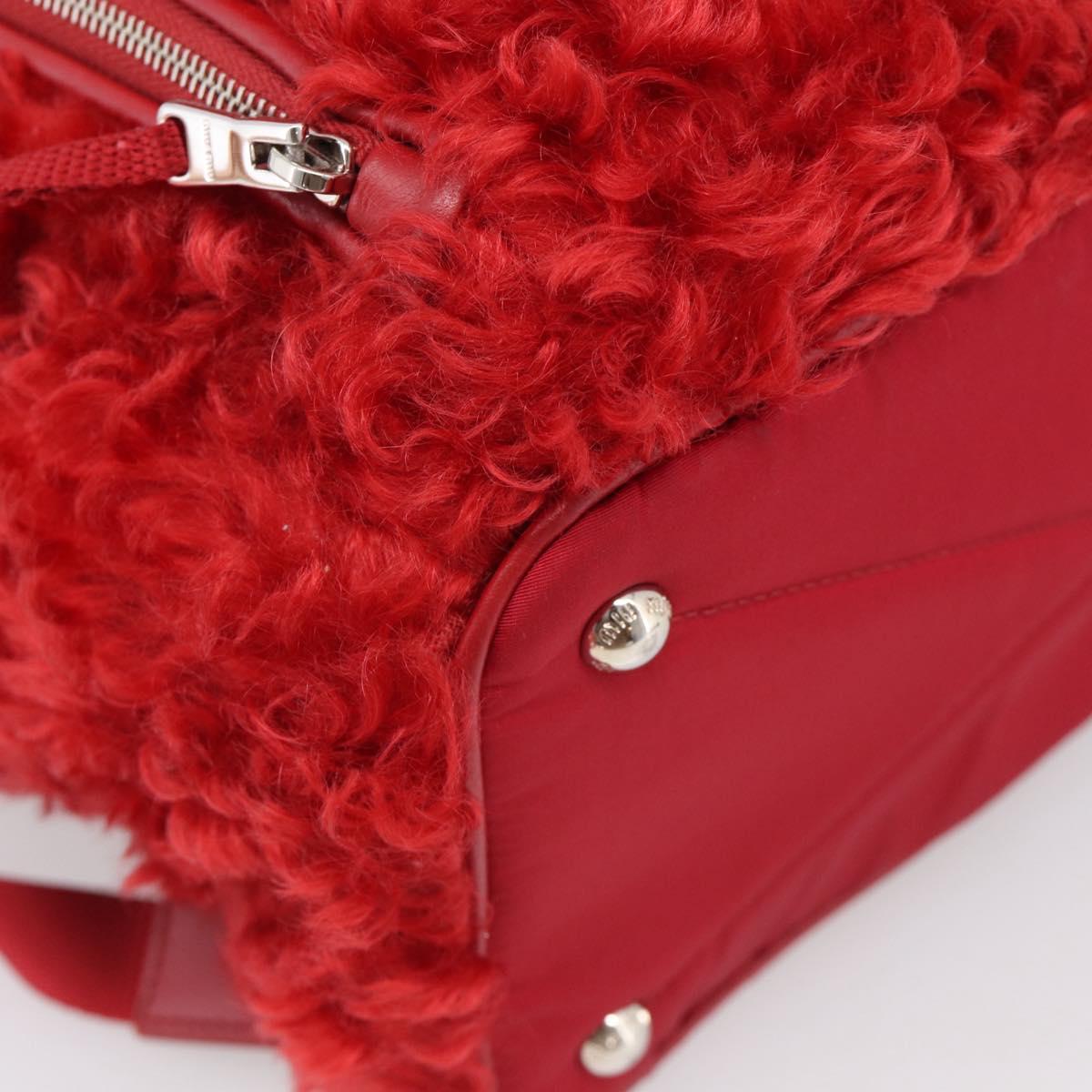 Miu Miu Backpack Acrylic Fur Red Silver Auth 214949M