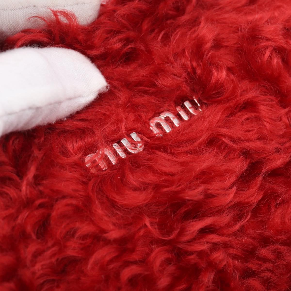 Miu Miu Backpack Acrylic Fur Red Silver Auth 214949M