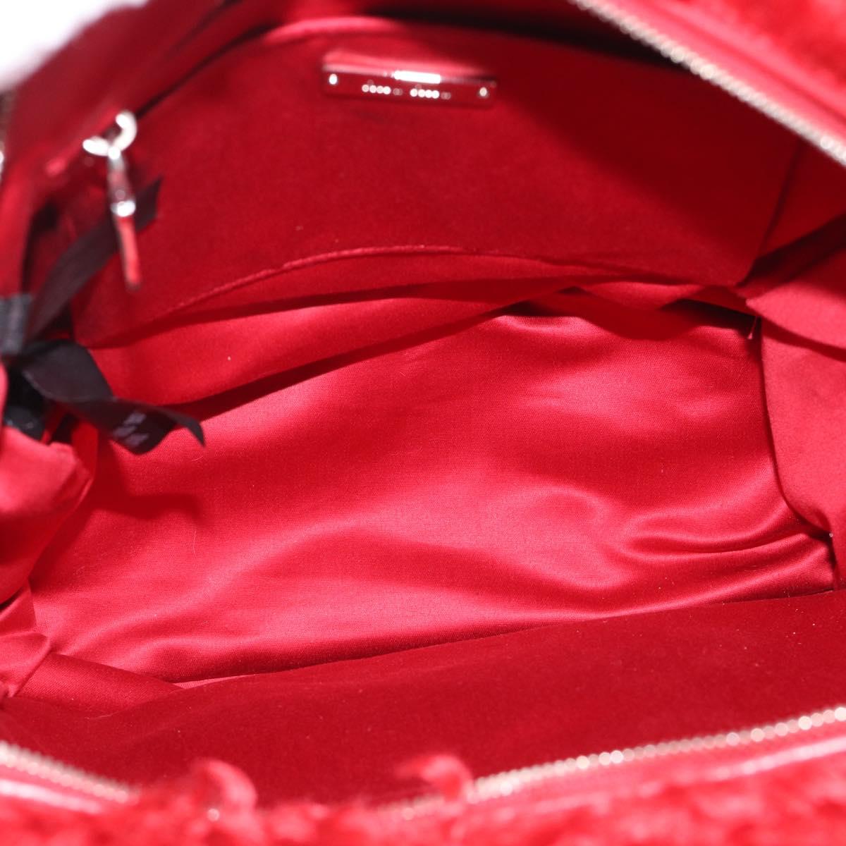 Miu Miu Backpack Acrylic Fur Red Silver Auth 214949M