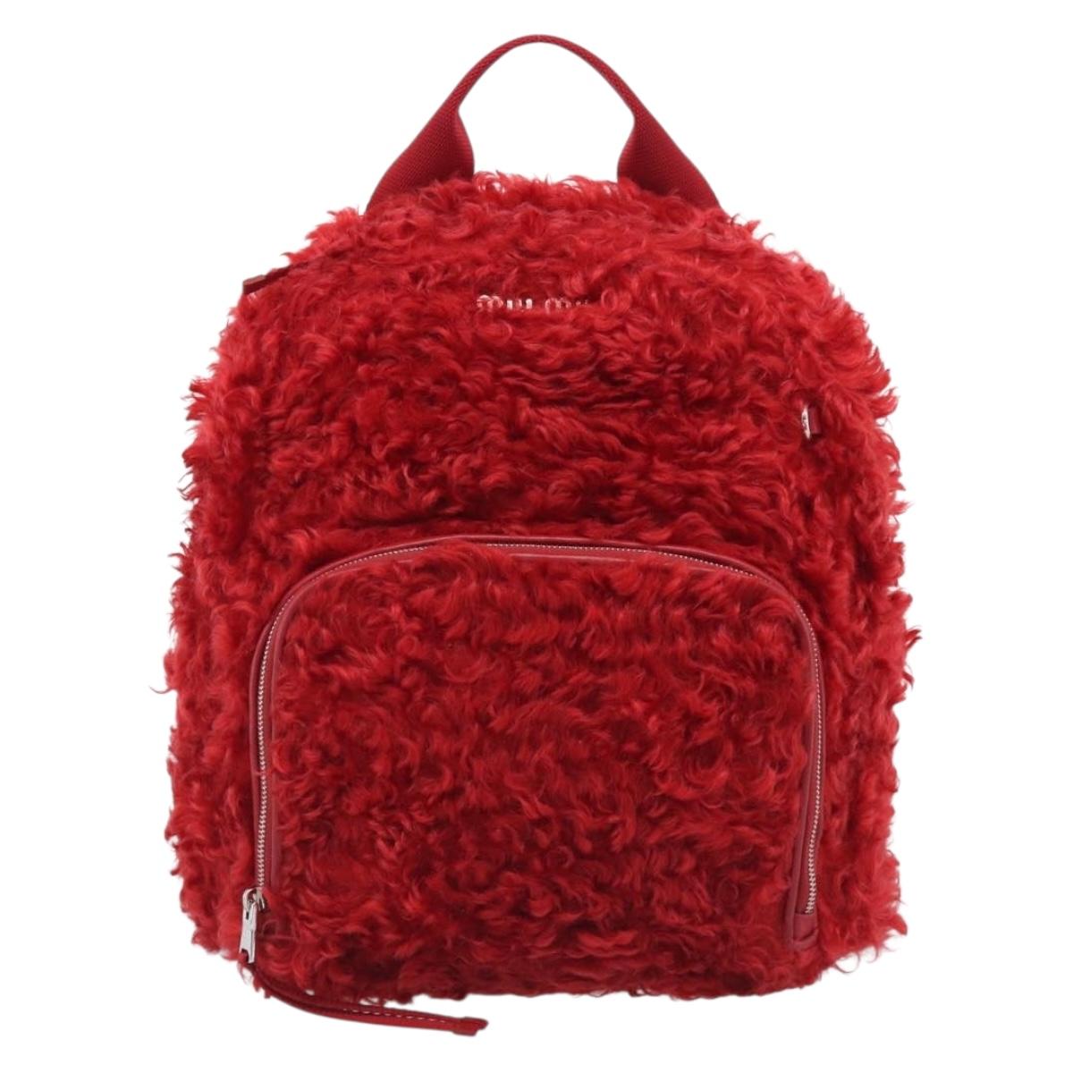 Miu Miu Backpack Acrylic Fur Red Silver Auth 214949M