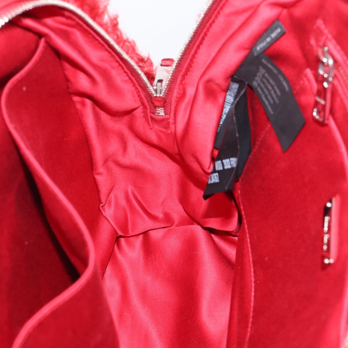 Miu Miu Backpack Acrylic Fur Red Silver Auth 214949M