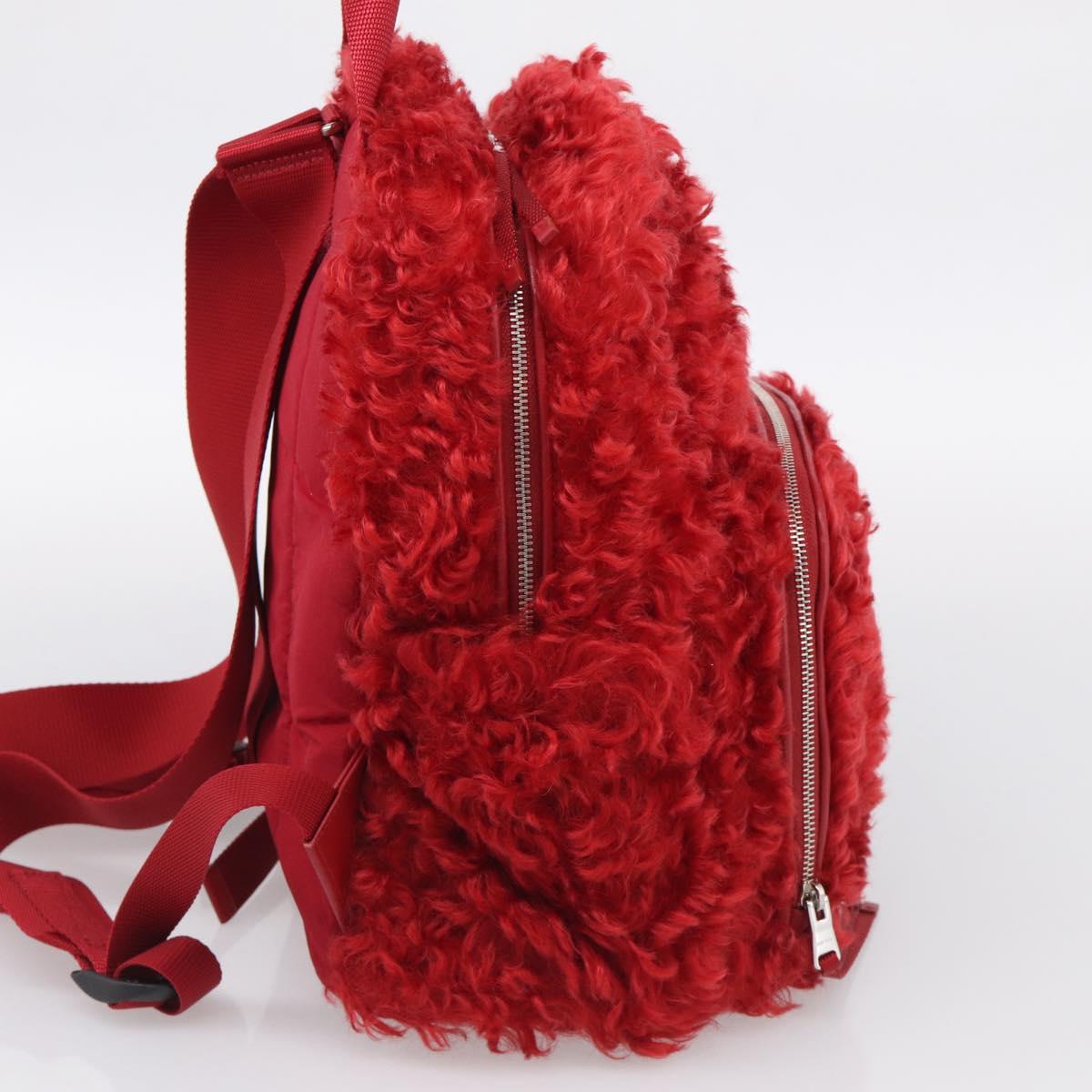 Miu Miu Backpack Acrylic Fur Red Silver Auth 214949M