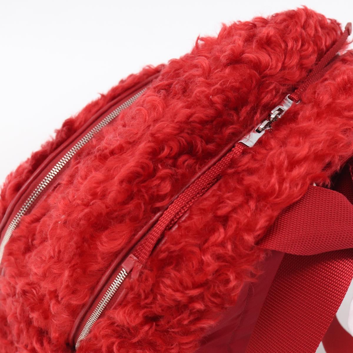 Miu Miu Backpack Acrylic Fur Red Silver Auth 214949M