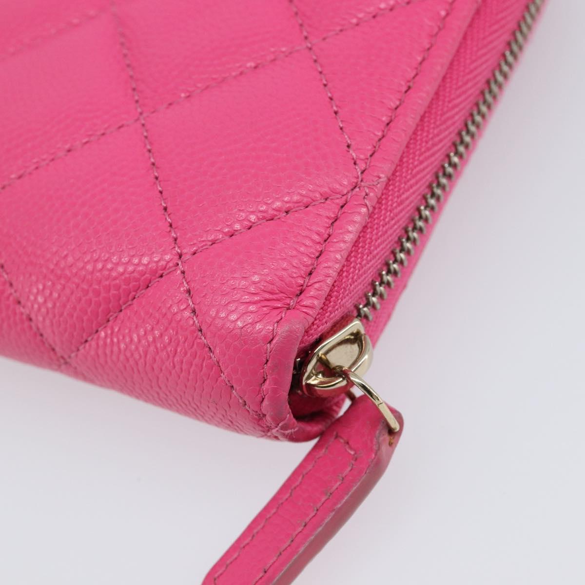 CHANEL Matelasse Wallet Caviar Skin Pink Gold CC Auth 214961M