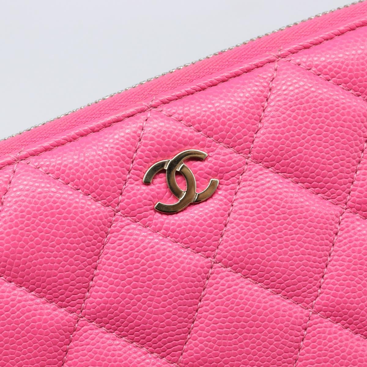 CHANEL Matelasse Wallet Caviar Skin Pink Gold CC Auth 214961M