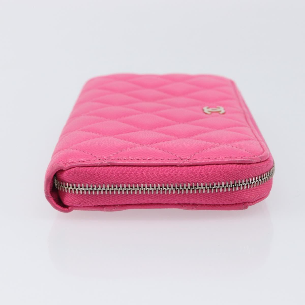 CHANEL Matelasse Wallet Caviar Skin Pink Gold CC Auth 214961M
