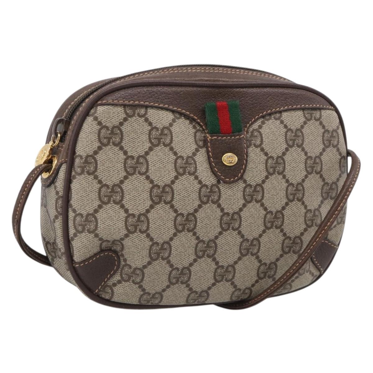 GUCCI GG Supreme Web Sherry Line Bag PVC Beige Gold 156 02 066 Auth 214970