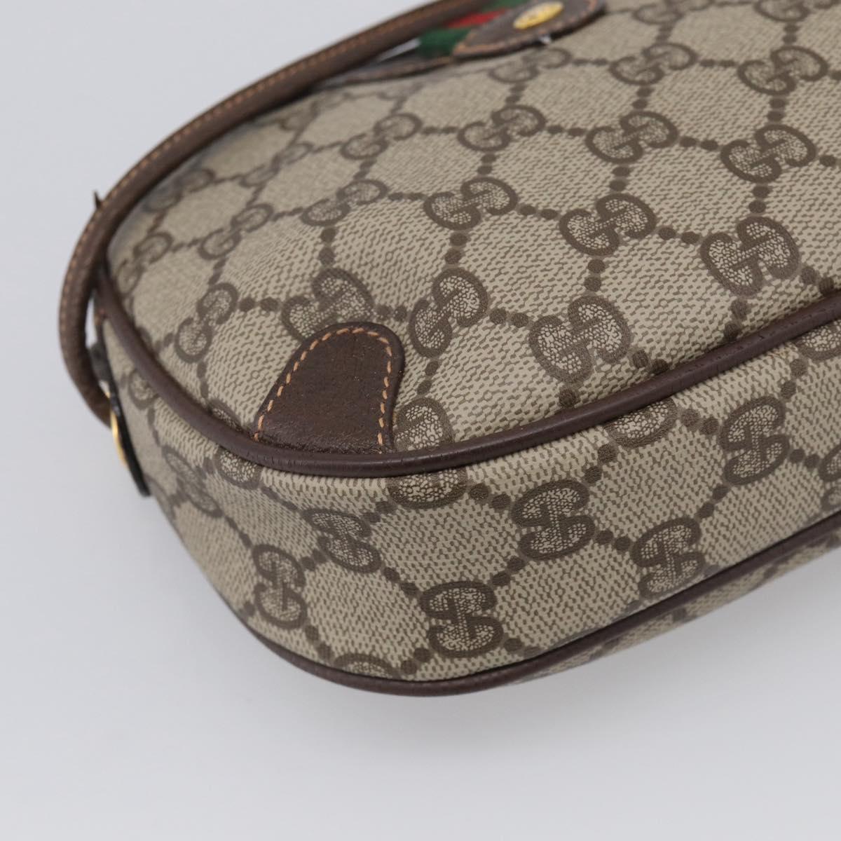 GUCCI GG Supreme Web Sherry Line Bag PVC Beige Gold 156 02 066 Auth 214970
