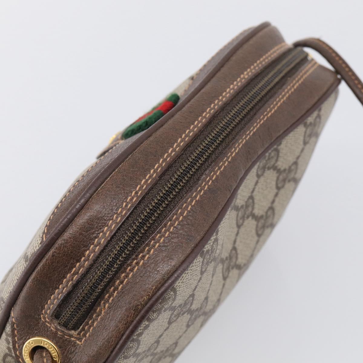 GUCCI GG Supreme Web Sherry Line Bag PVC Beige Gold 156 02 066 Auth 214970