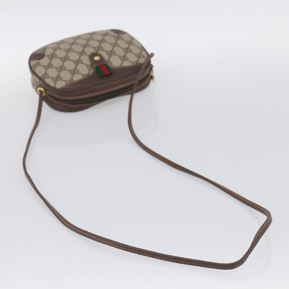 GUCCI GG Supreme Web Sherry Line Bag PVC Beige Gold 156 02 066 Auth 214970