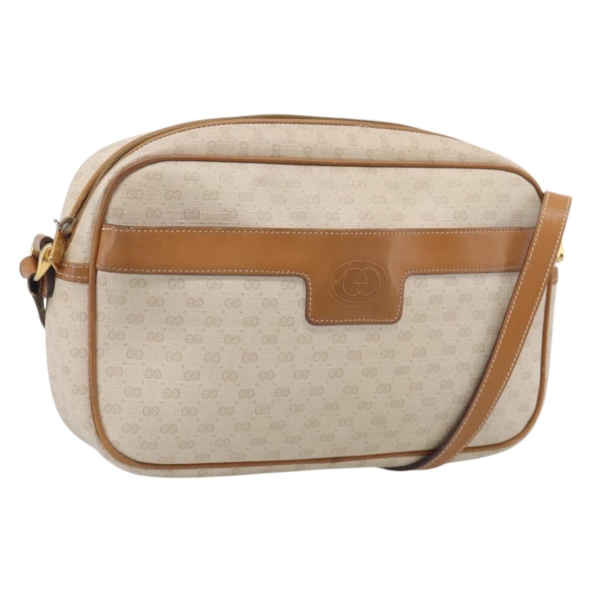 GUCCI Micro GG Supreme Shoulder Bag PVC Beige Gold Auth 215187