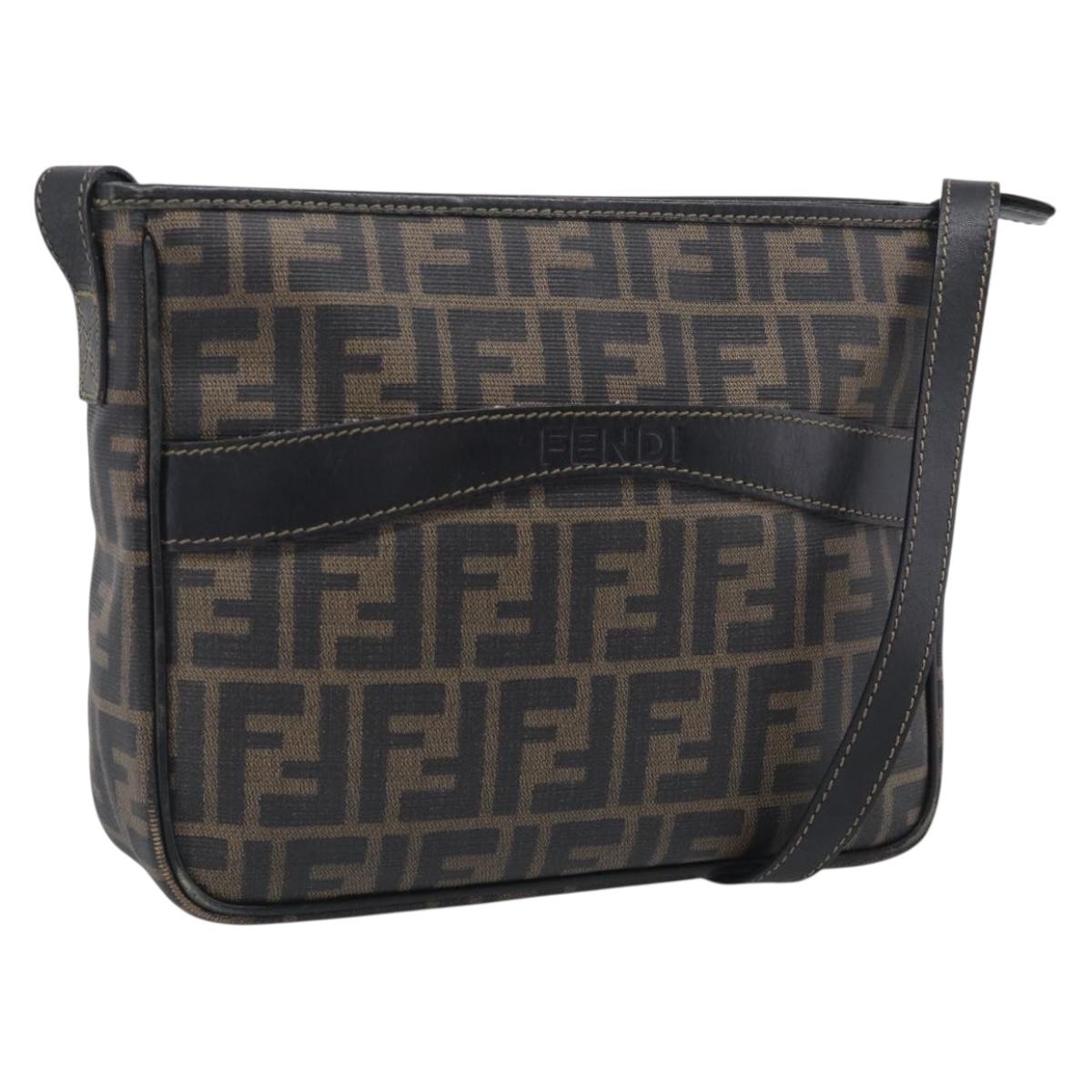 FENDI Zucca Canvas Shoulder Bag PVC Brown Black Auth 215188A