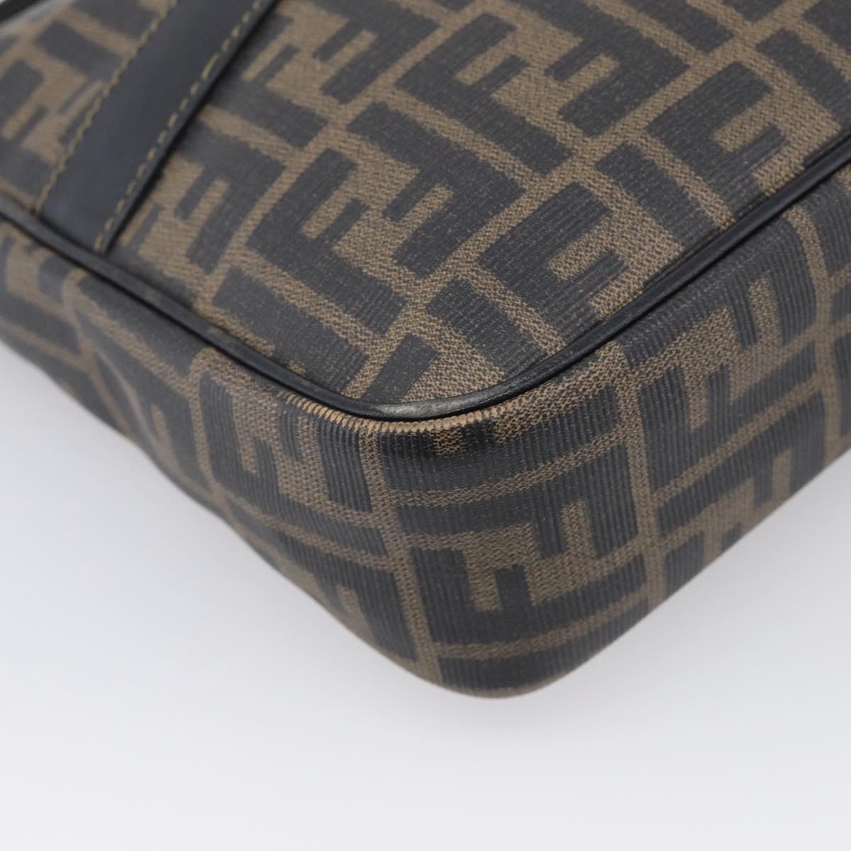 FENDI Zucca Canvas Shoulder Bag PVC Brown Black Auth 215188A
