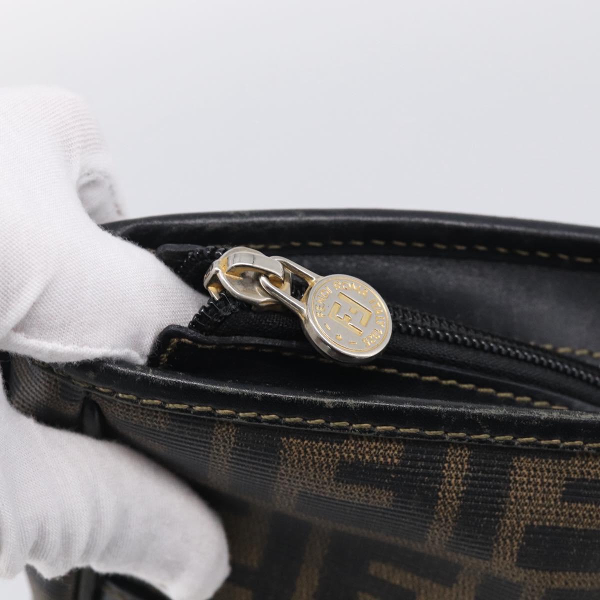 FENDI Zucca Canvas Shoulder Bag PVC Brown Black Auth 215188A