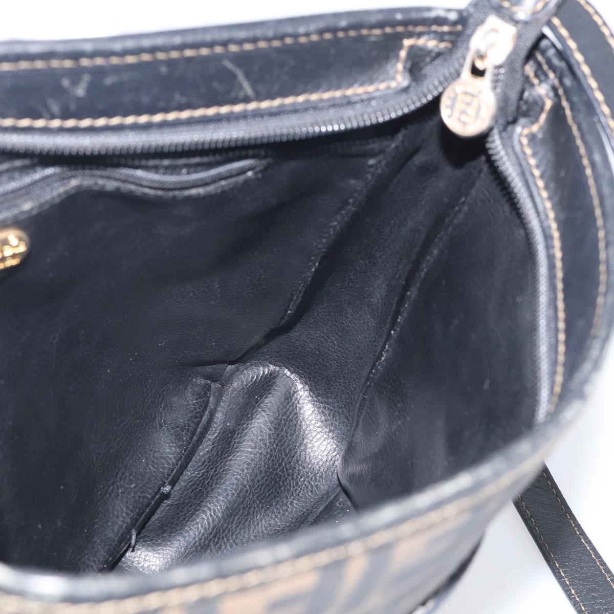 FENDI Zucca Canvas Shoulder Bag PVC Brown Black Auth 215188A