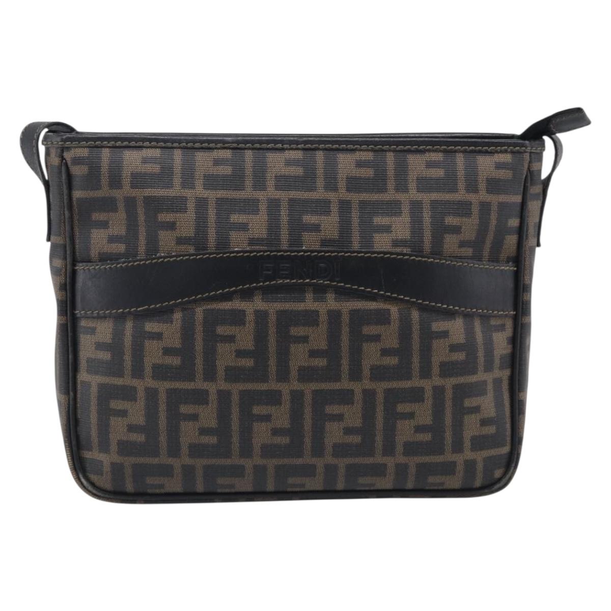 FENDI Zucca Canvas Shoulder Bag PVC Brown Black Auth 215188A