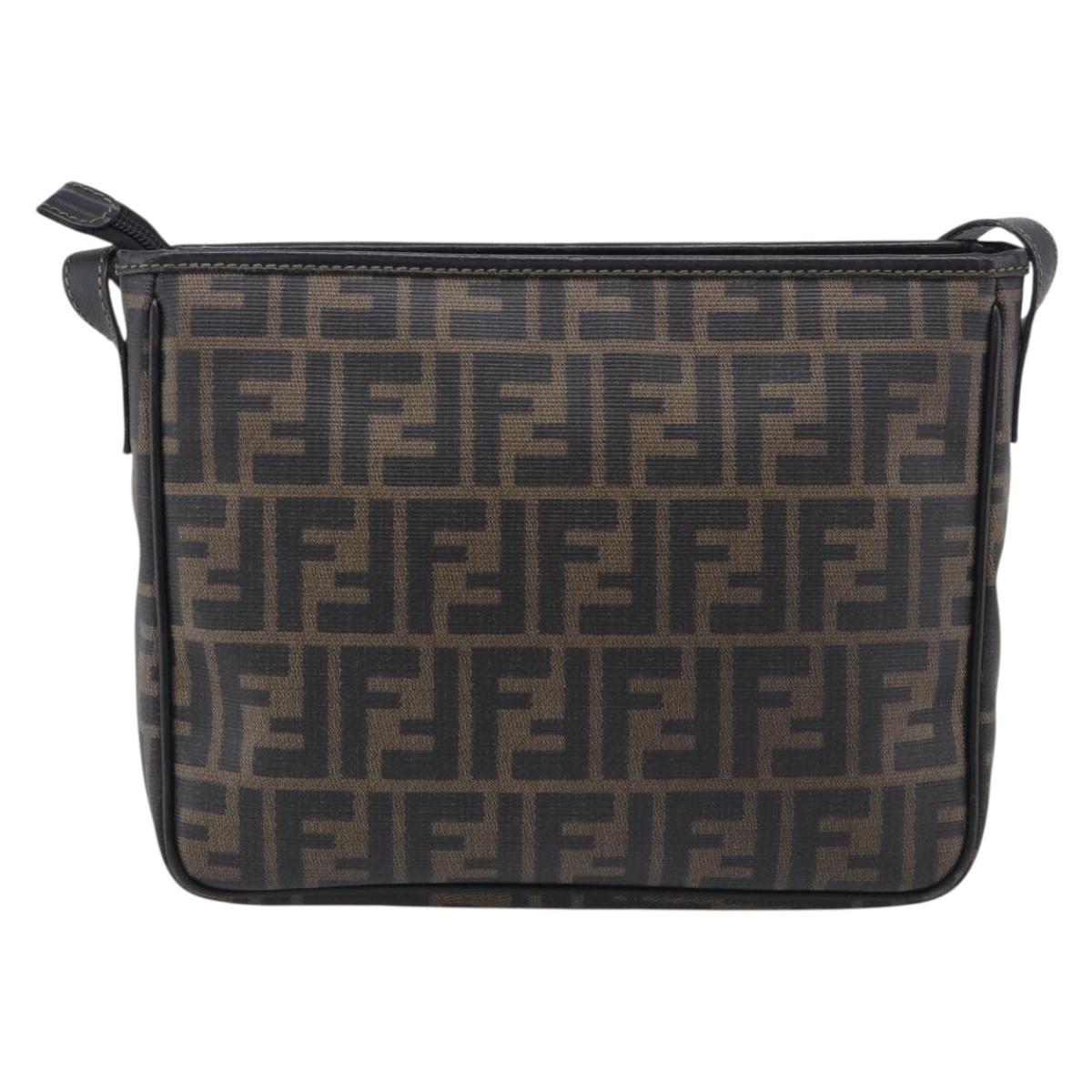FENDI Zucca Canvas Shoulder Bag PVC Brown Black Auth 215188A