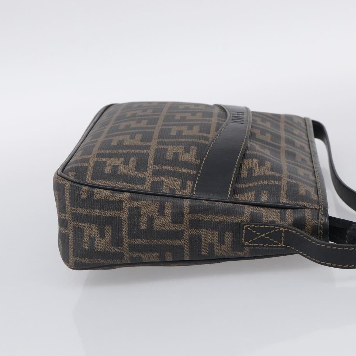FENDI Zucca Canvas Shoulder Bag PVC Brown Black Auth 215188A