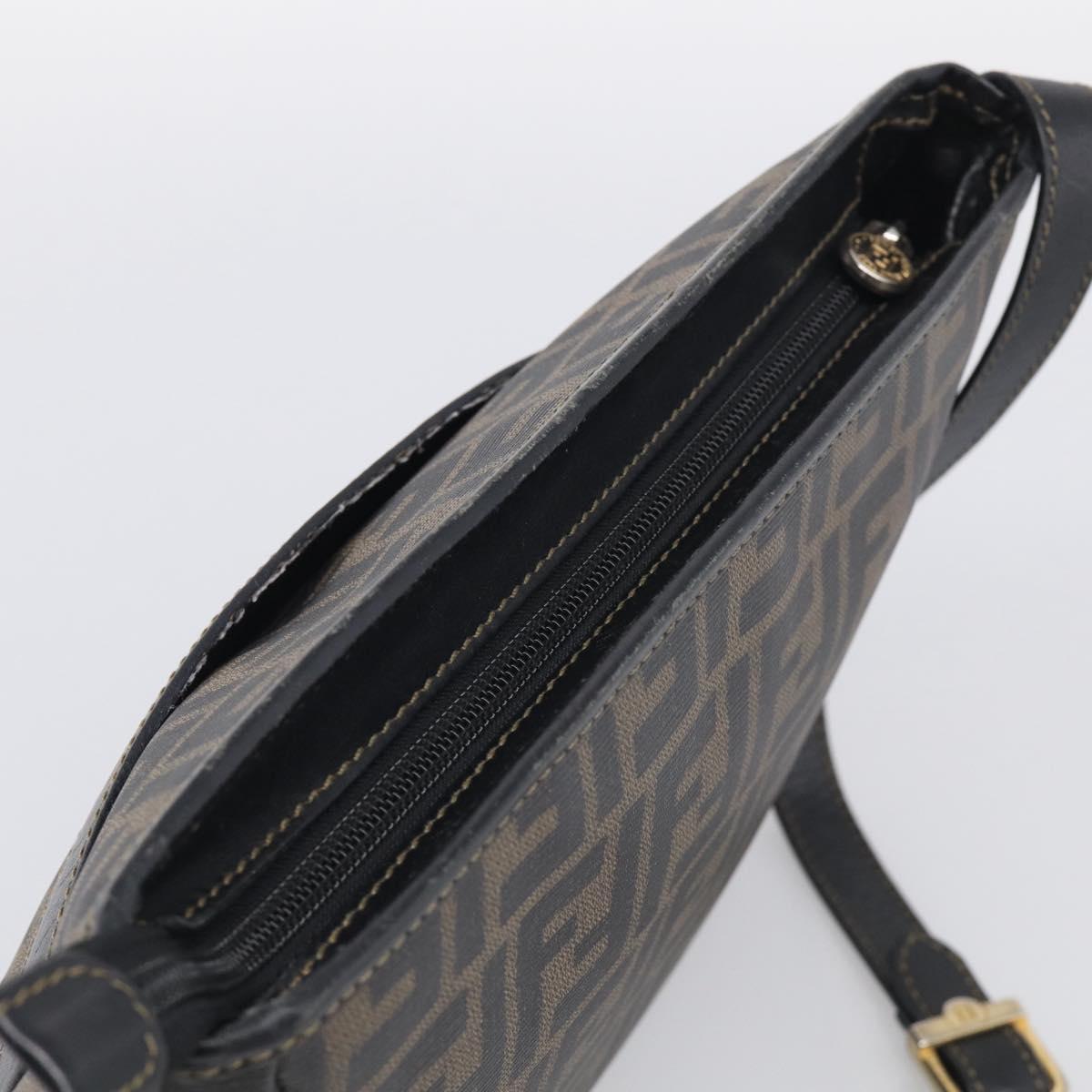 FENDI Zucca Canvas Shoulder Bag PVC Brown Black Auth 215188A