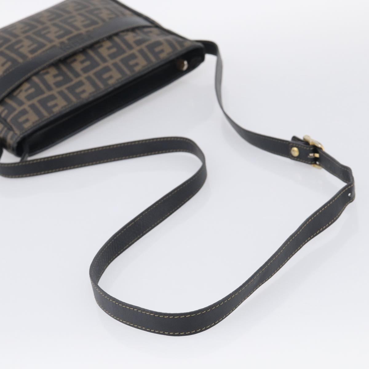 FENDI Zucca Canvas Shoulder Bag PVC Brown Black Auth 215188A
