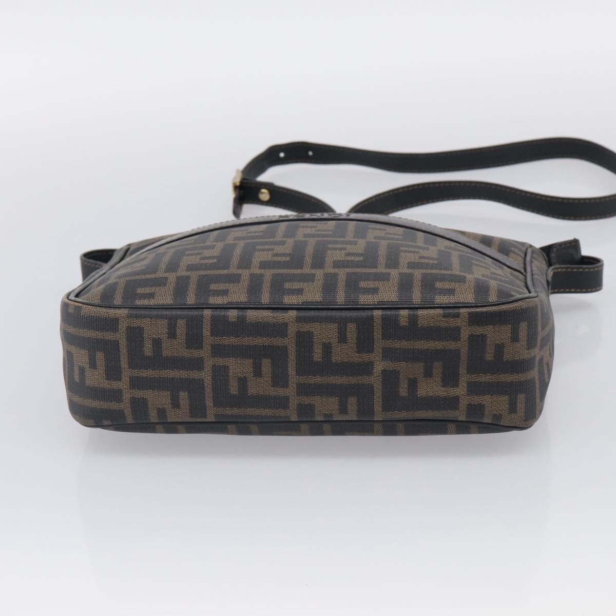 FENDI Zucca Canvas Shoulder Bag PVC Brown Black Auth 215188A