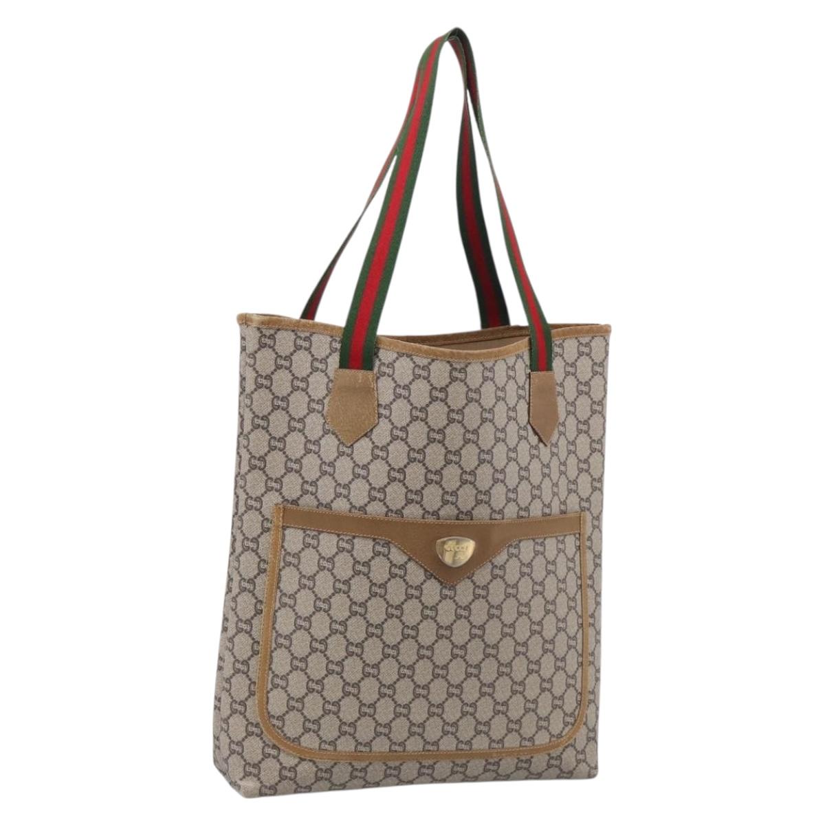 GUCCI GG Plus Supreme Tote Bag PVC Beige Gold Auth 215189