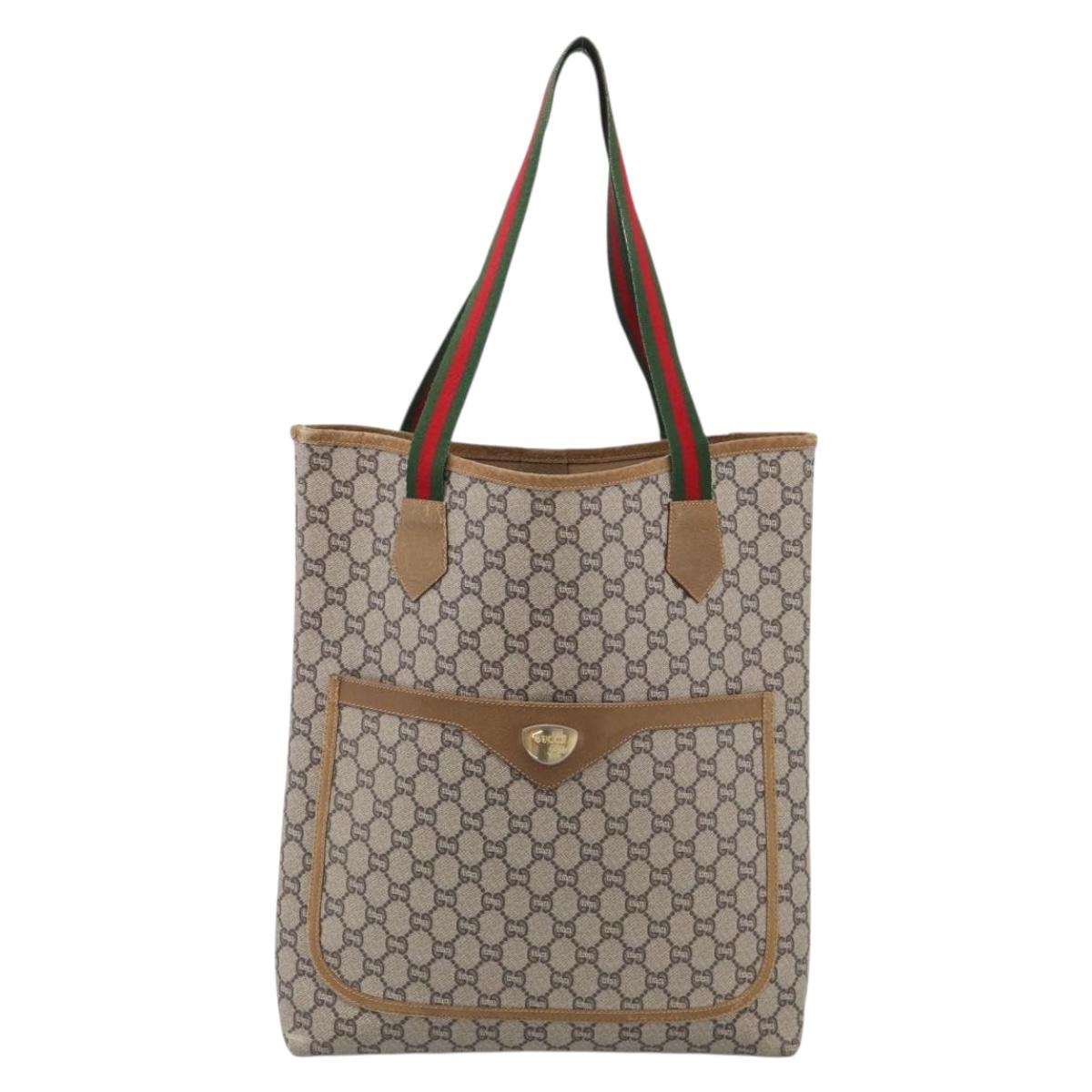 GUCCI GG Plus Supreme Tote Bag PVC Beige Gold Auth 215189