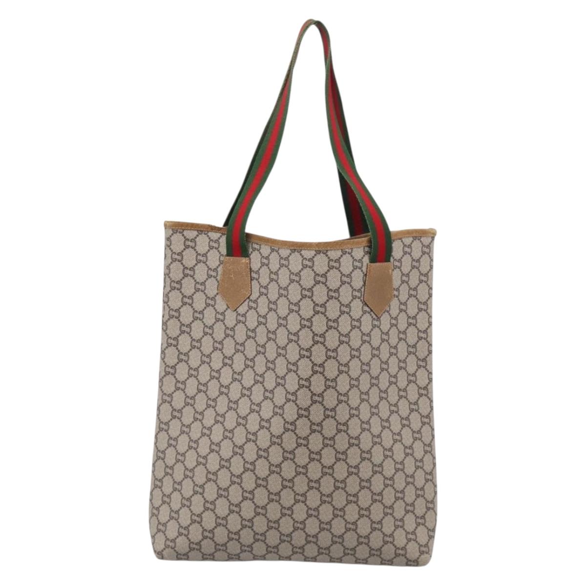 GUCCI GG Plus Supreme Tote Bag PVC Beige Gold Auth 215189