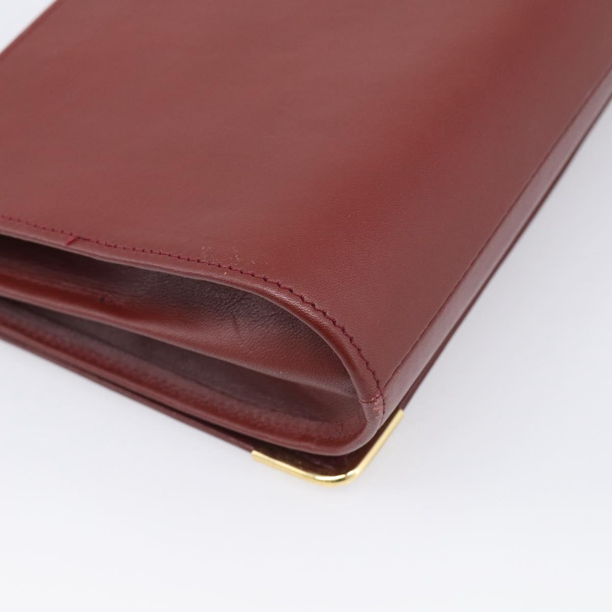 Cartier Must Line Clutch Bag Leather Bordeaux Gold Auth 215191