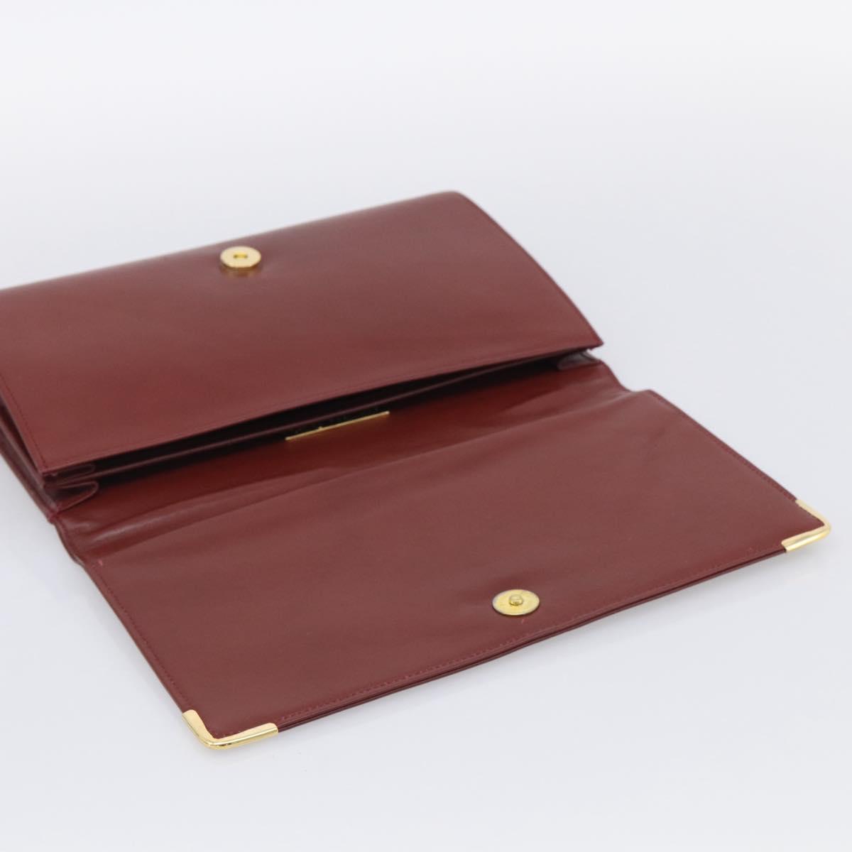 Cartier Must Line Clutch Bag Leather Bordeaux Gold Auth 215191