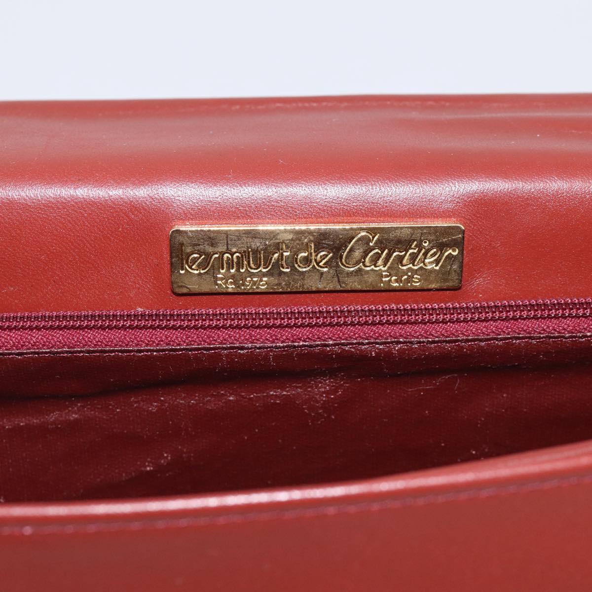 Cartier Must Line Clutch Bag Leather Bordeaux Gold Auth 215191