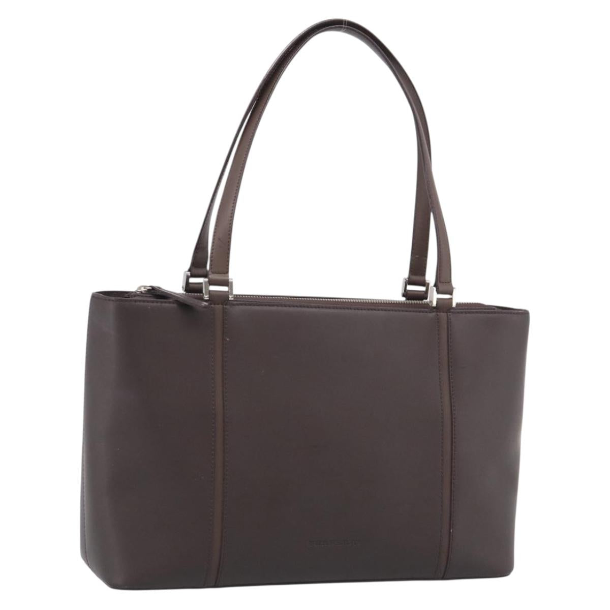 BURBERRY Tote Bag Leather Brown Silver Auth 215195
