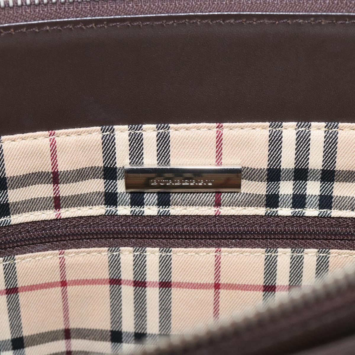 BURBERRY Tote Bag Leather Brown Silver Auth 215195