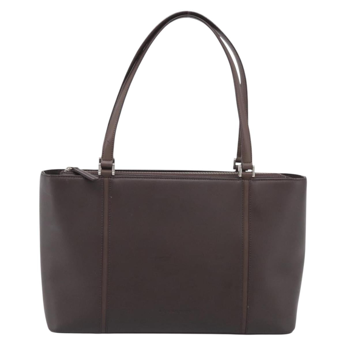 BURBERRY Tote Bag Leather Brown Silver Auth 215195