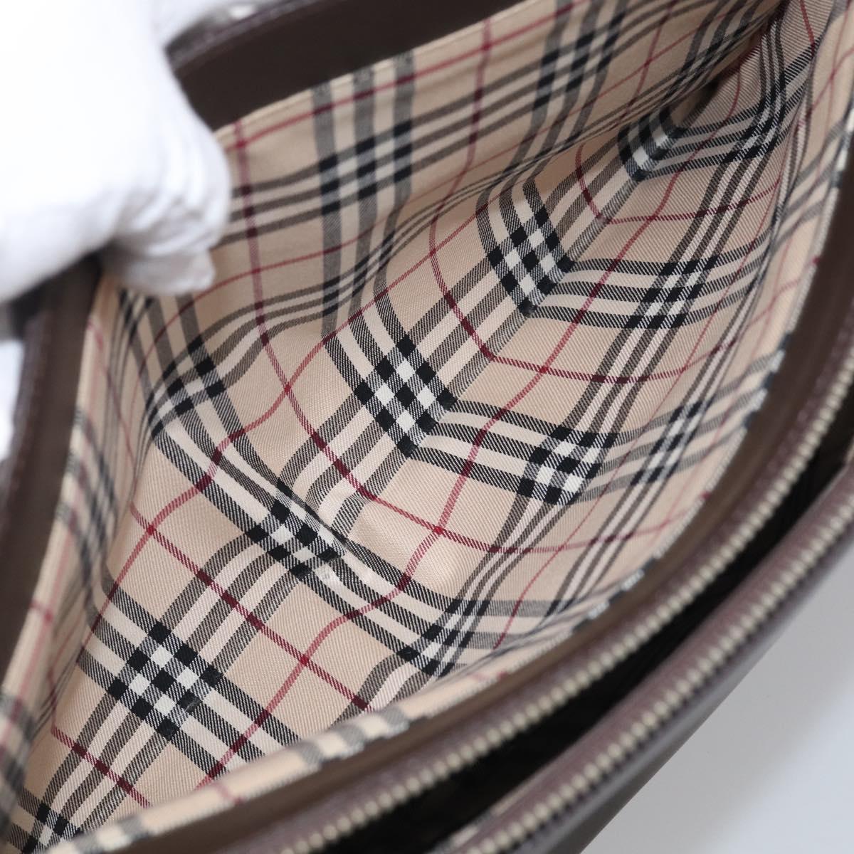 BURBERRY Tote Bag Leather Brown Silver Auth 215195