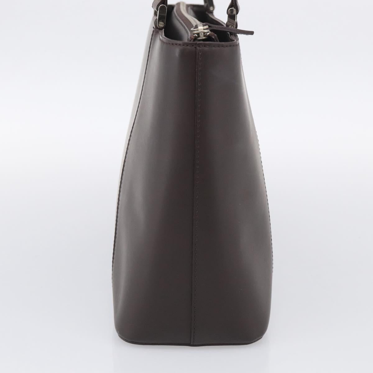 BURBERRY Tote Bag Leather Brown Silver Auth 215195