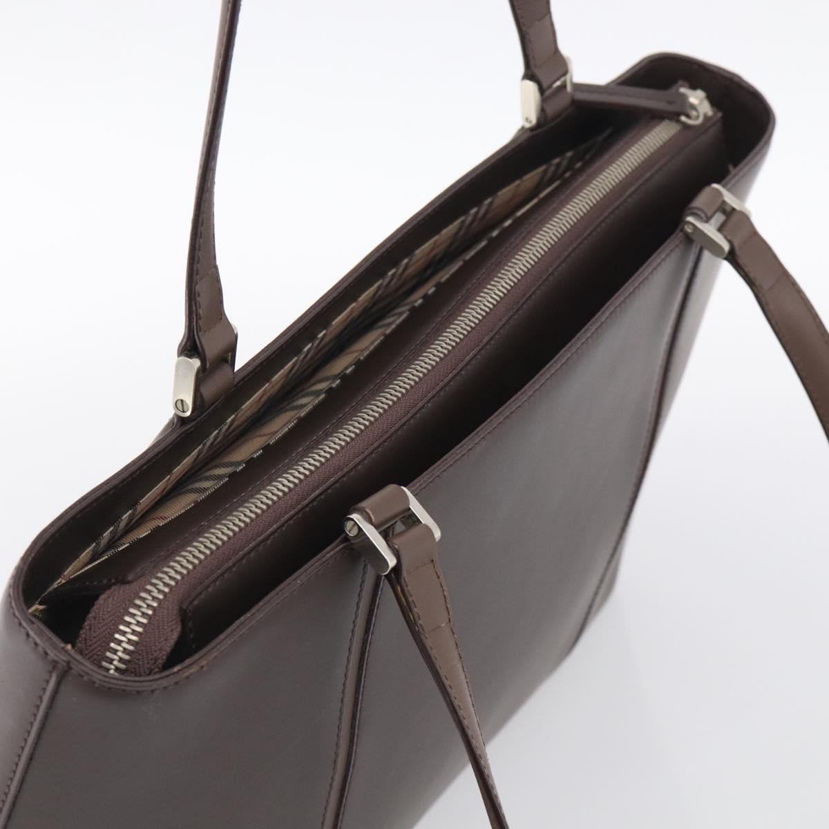 BURBERRY Tote Bag Leather Brown Silver Auth 215195