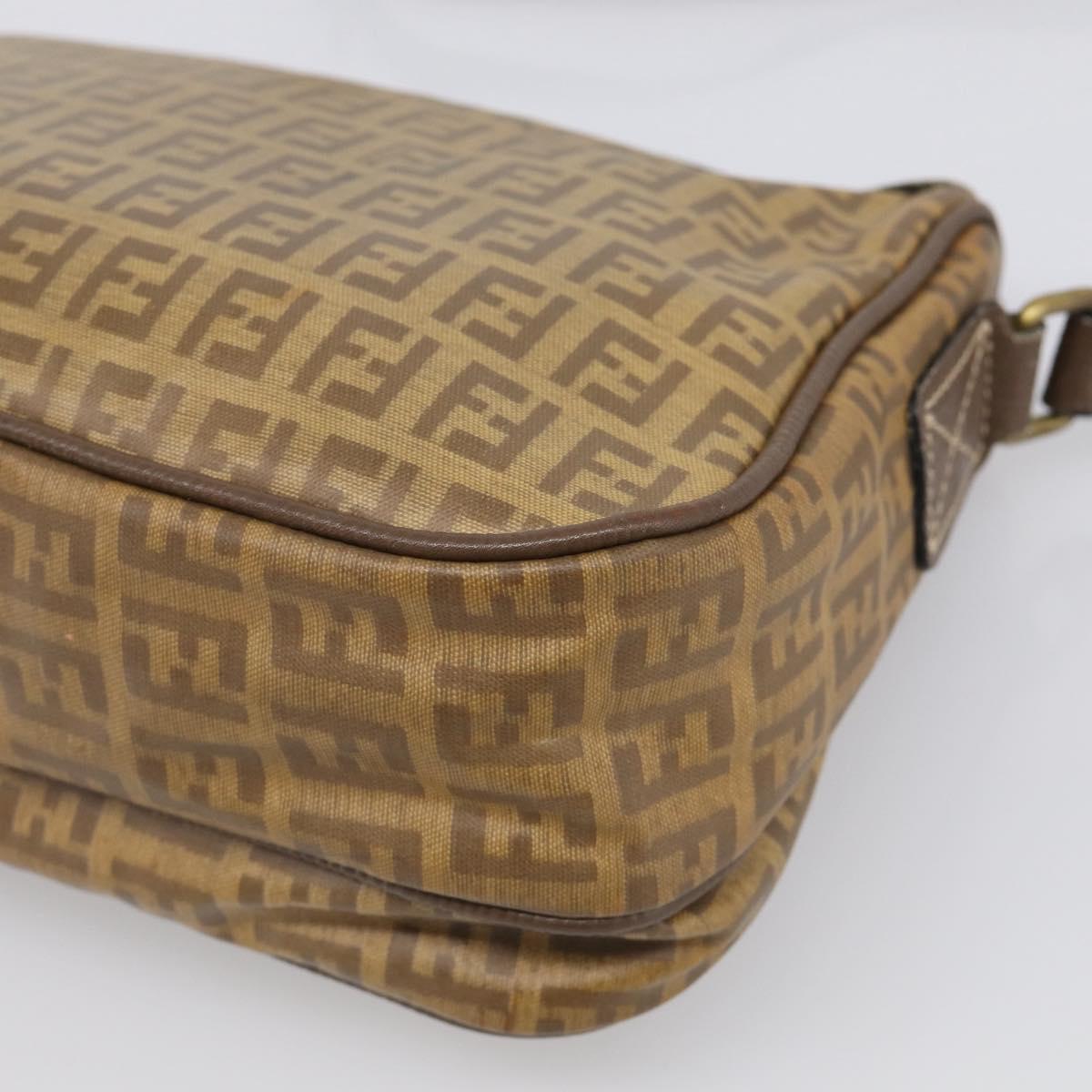 FENDI Zucchino Canvas Shoulder Bag Beige Gold Auth 215196