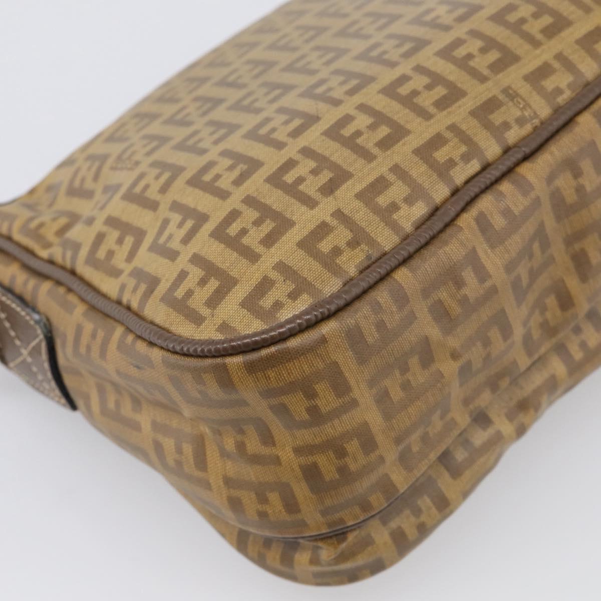 FENDI Zucchino Canvas Shoulder Bag Beige Gold Auth 215196