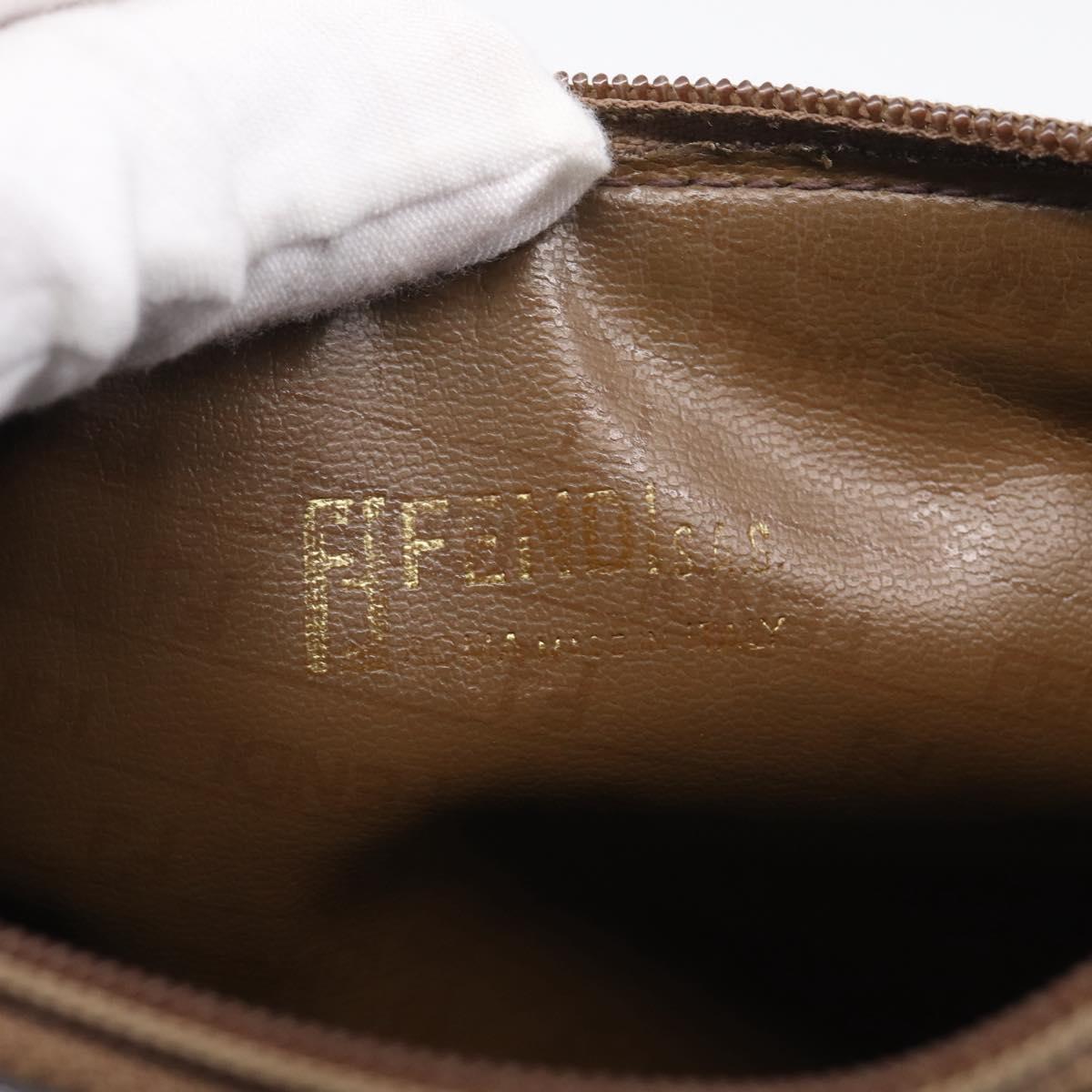 FENDI Zucchino Canvas Shoulder Bag Beige Gold Auth 215196