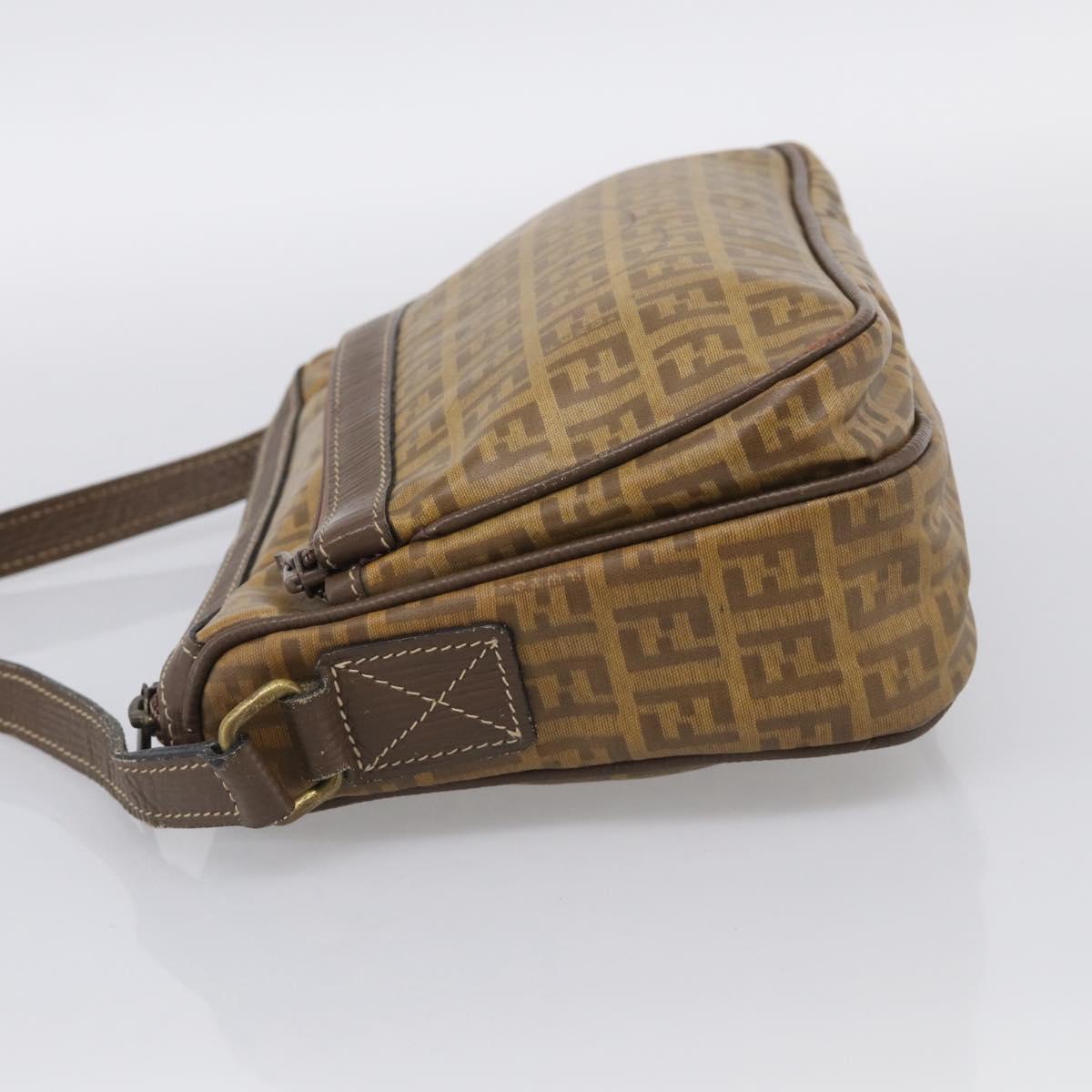 FENDI Zucchino Canvas Shoulder Bag Beige Gold Auth 215196
