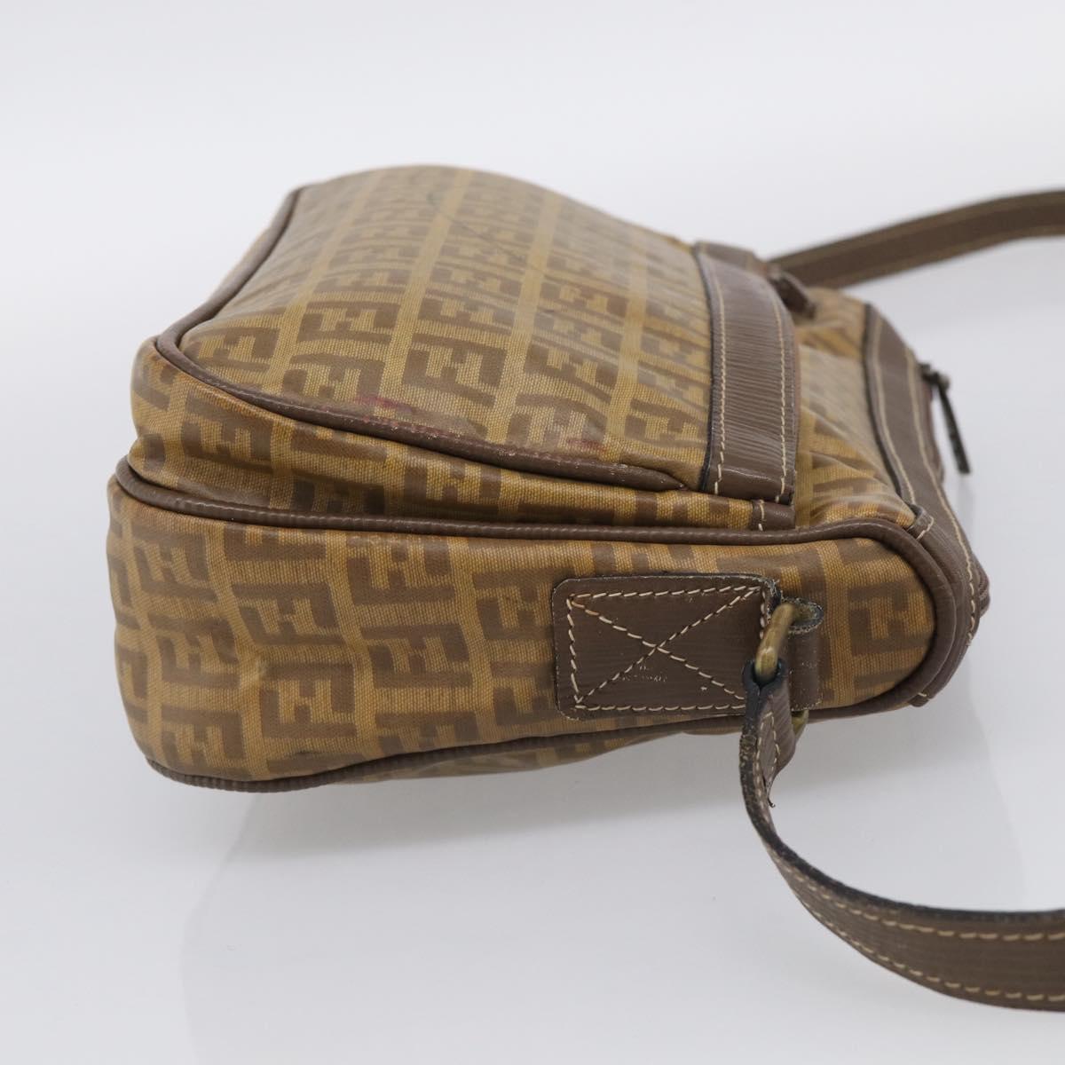 FENDI Zucchino Canvas Shoulder Bag Beige Gold Auth 215196