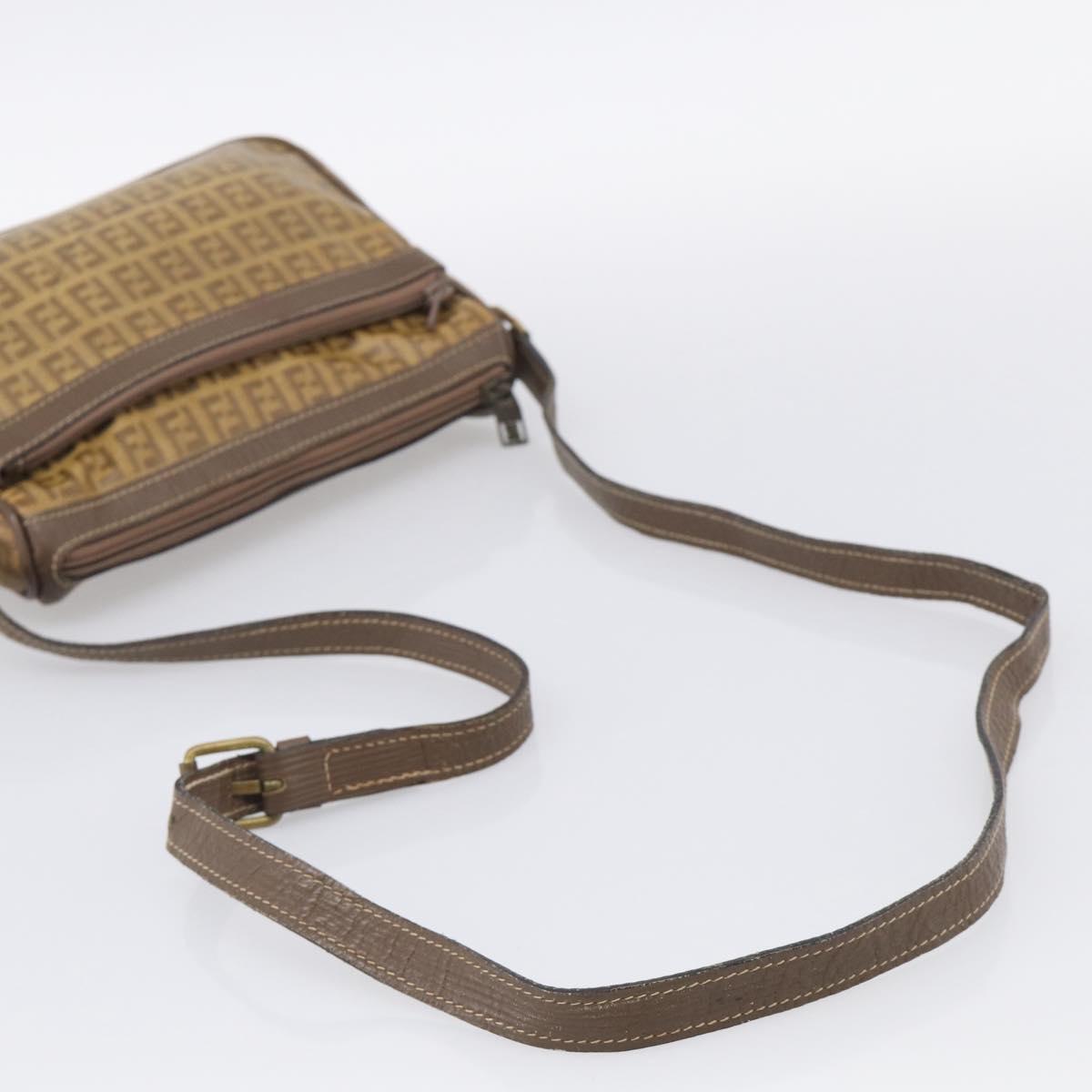 FENDI Zucchino Canvas Shoulder Bag Beige Gold Auth 215196