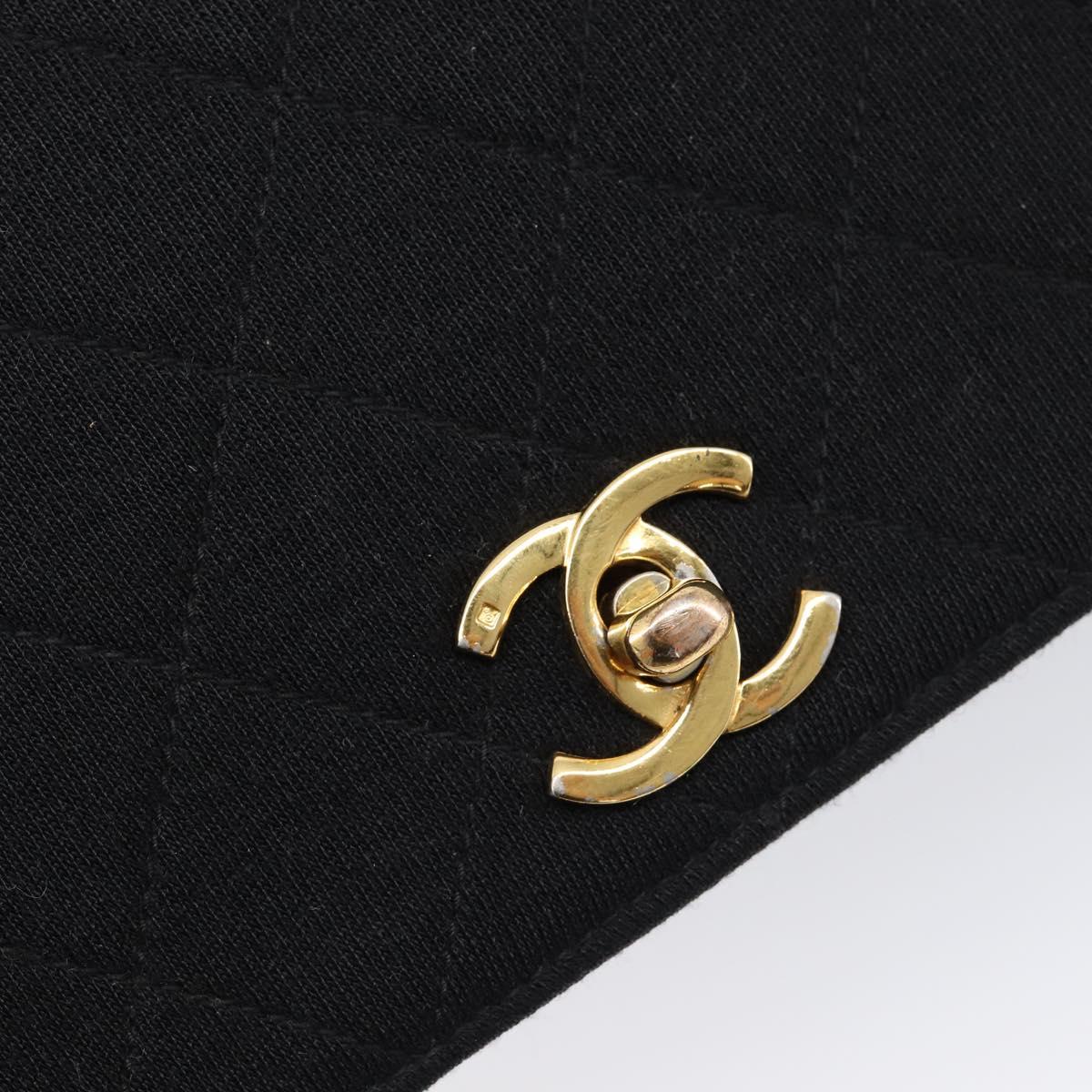 CHANEL Matelasse Chain Shoulder Bag cotton Black Gold CC Auth 215198A