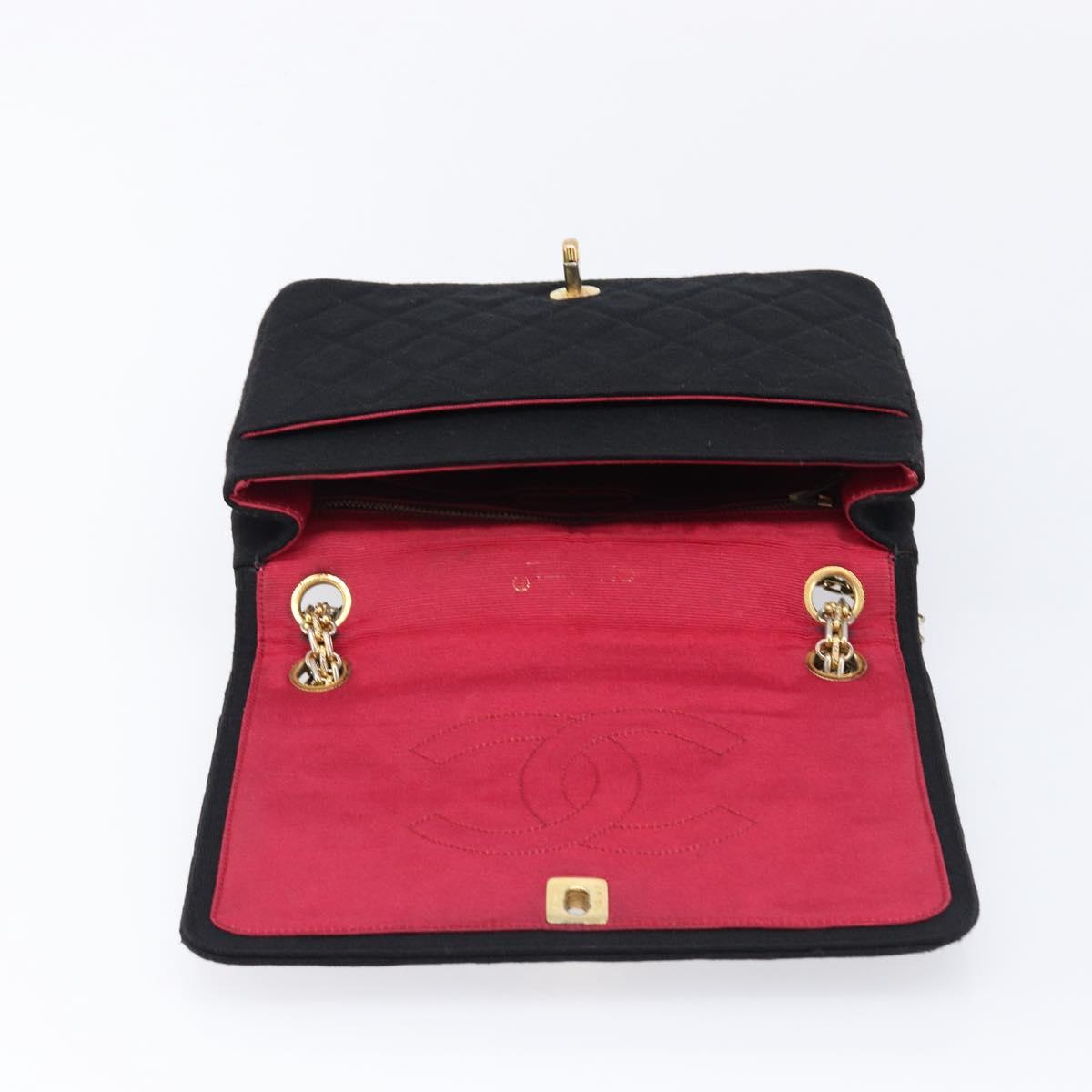 CHANEL Matelasse Chain Shoulder Bag cotton Black Gold CC Auth 215198A