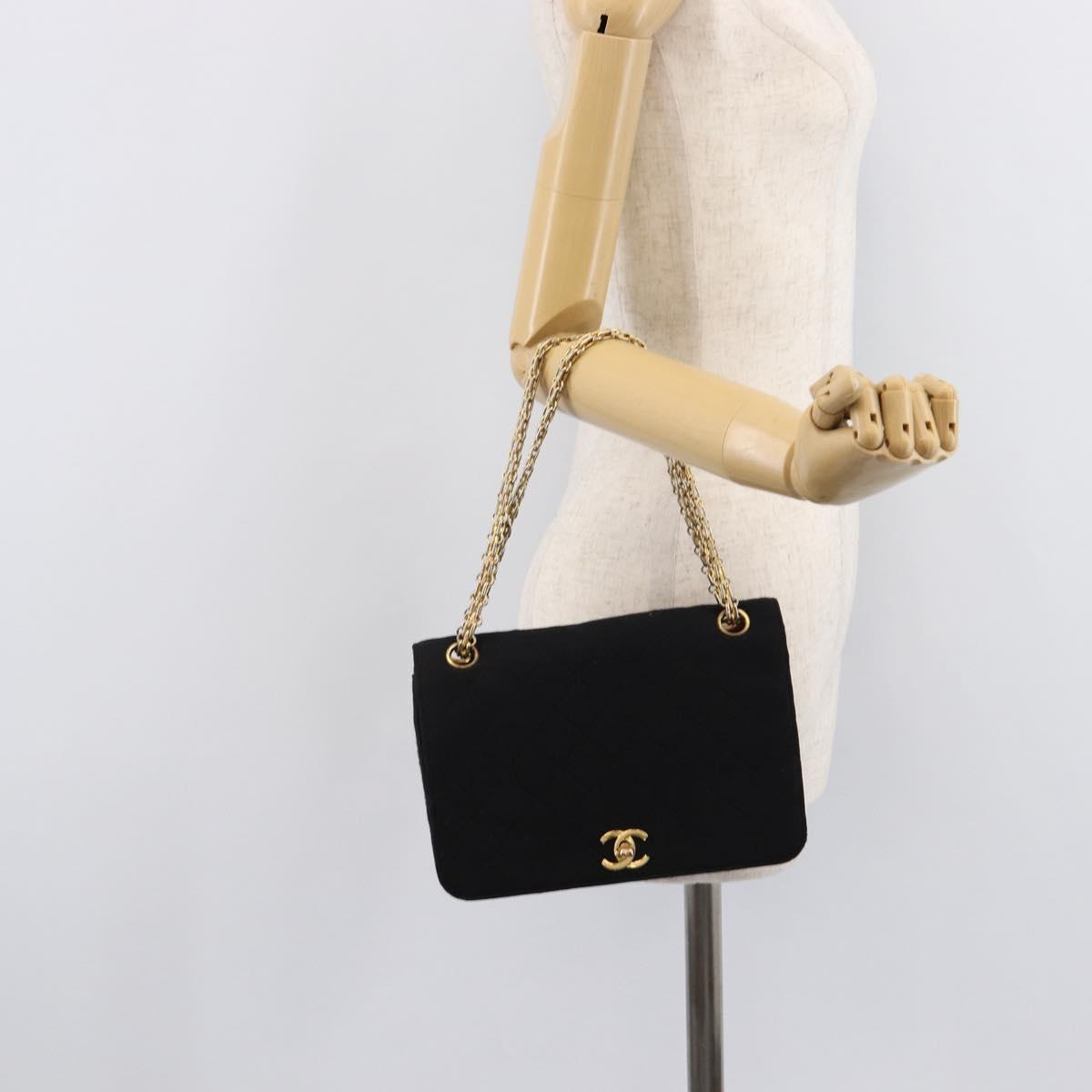 CHANEL Matelasse Chain Shoulder Bag cotton Black Gold CC Auth 215198A