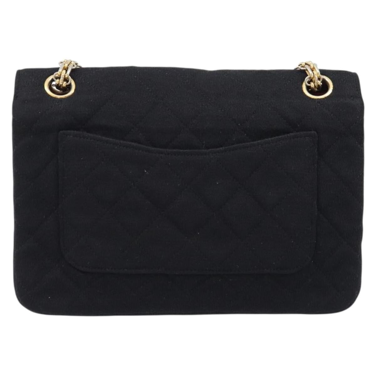 CHANEL Matelasse Chain Shoulder Bag cotton Black Gold CC Auth 215198A