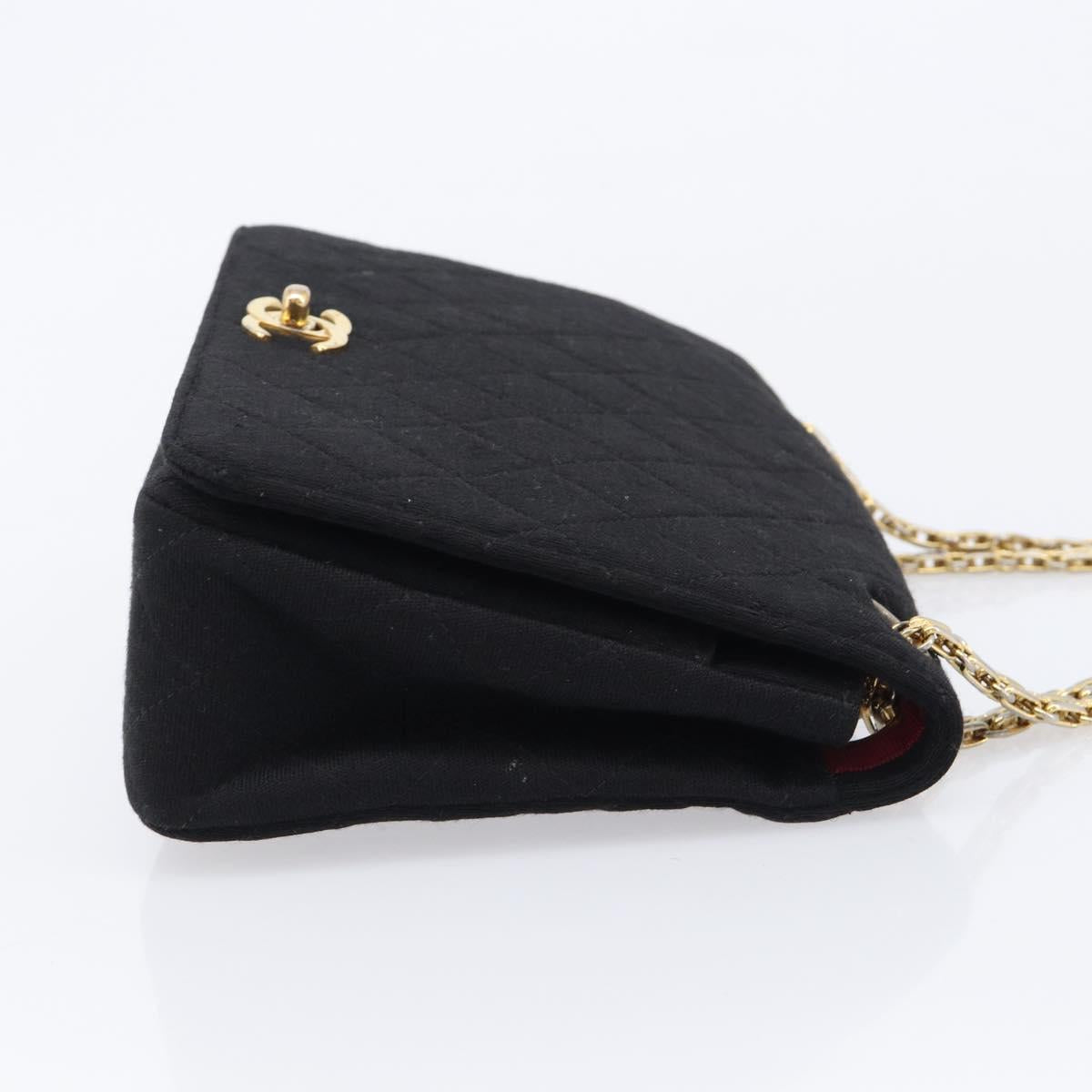 CHANEL Matelasse Chain Shoulder Bag cotton Black Gold CC Auth 215198A