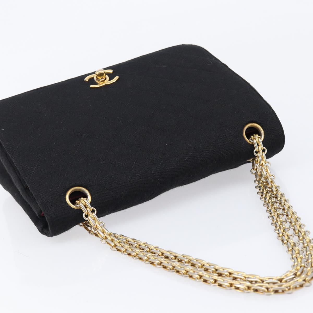 CHANEL Matelasse Chain Shoulder Bag cotton Black Gold CC Auth 215198A