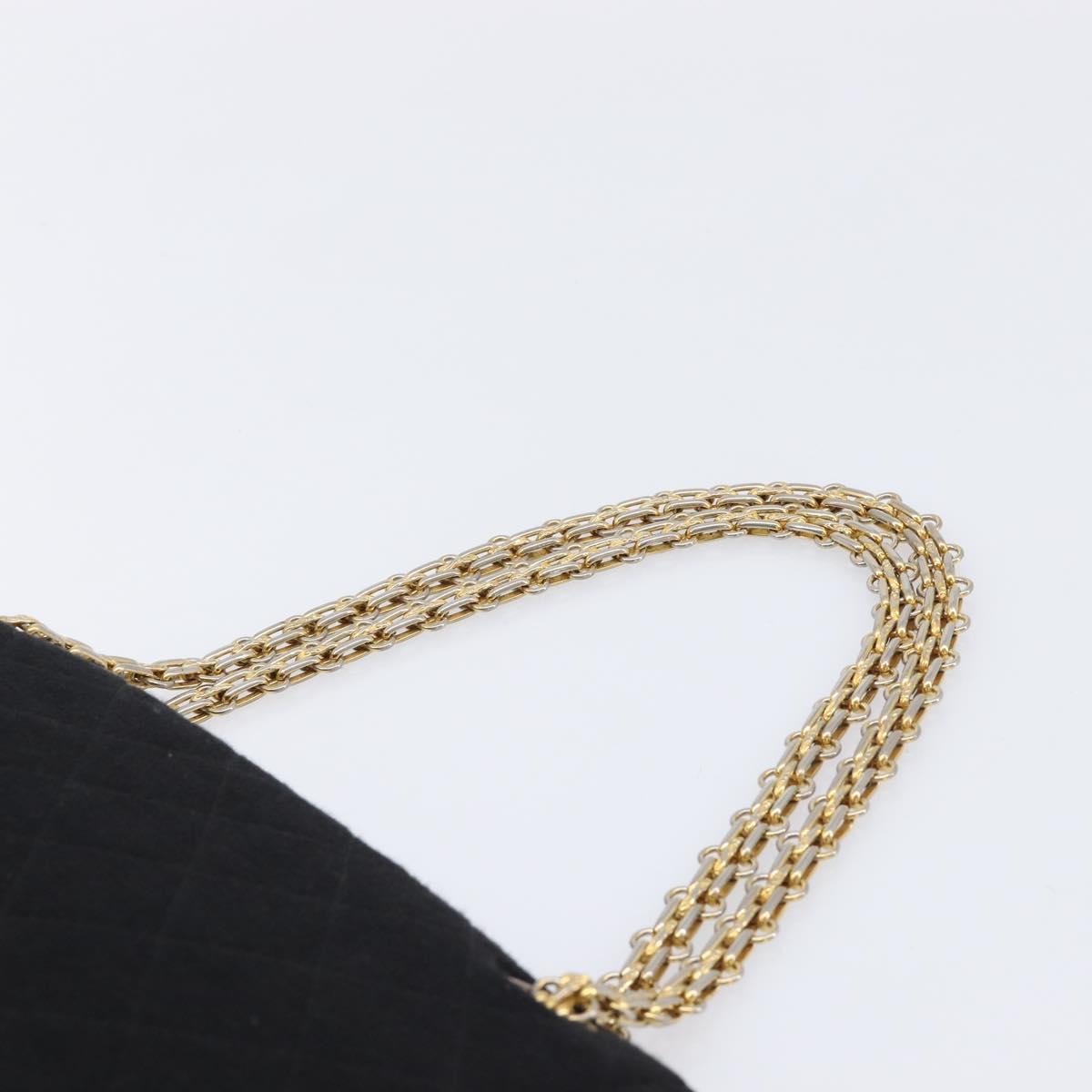 CHANEL Matelasse Chain Shoulder Bag cotton Black Gold CC Auth 215198A